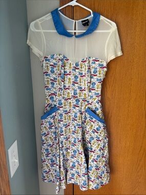 Star Trek Blue-Collar Retro Style Print Dress with Sheer Yoke